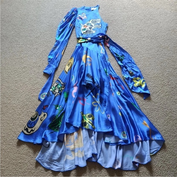 Alemais 100% silk Soleil One Shoulder Midi Dress In Cobalt NWT - Picture 6 of 8